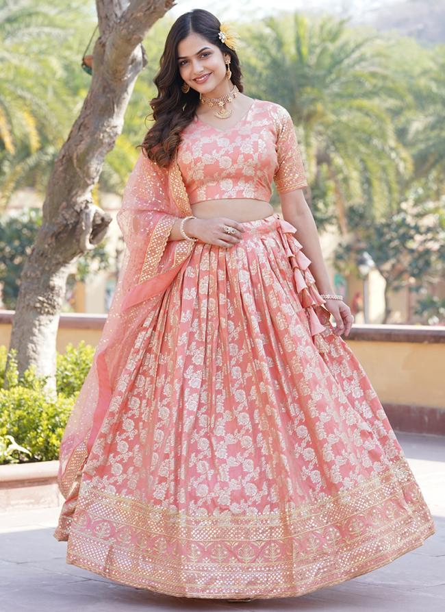 Viscose Peach Party Wear Sequins Work Lehenga Choli